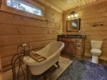 Queen Private bath with claw foot tub and walk in shower on main